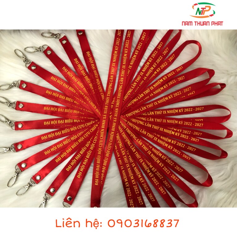 Dây đeo thẻ lụa đỏ 1.5cm Đại hội