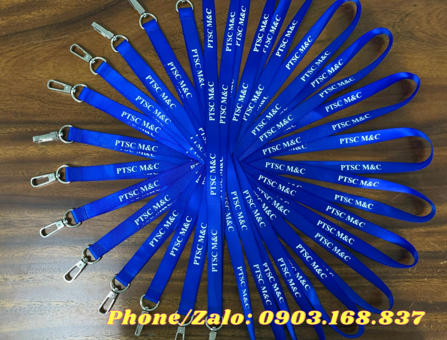 Dây đeo thẻ lụa xanh PTSC – Móc sắt